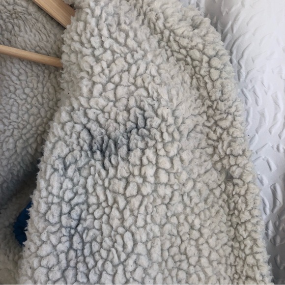 Vintage Denim White Sherpa Lined Shacket Button Up Jacket Dark Wash Work Coat - Picture 7 of 16